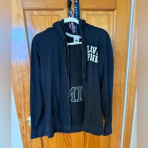 Victoria Secret Black Zip Up Logo Hoodie Size Medium
